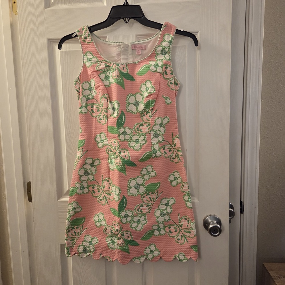 Lilly‎ Pulitzer Pretty Pink Tootie Scalloped Hem Nina Dress Sz 0 floral garden
